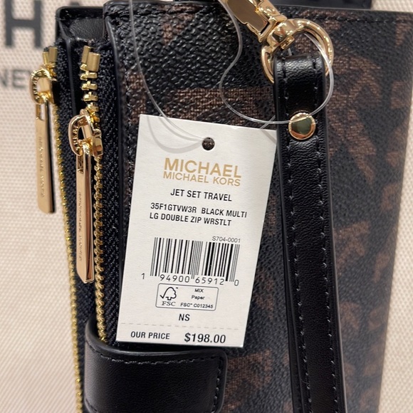 MICHAEL KORS LARGE DOUBLE ZIP WRISTLET WALLET BLACK MULTI - Picture 10 of 16